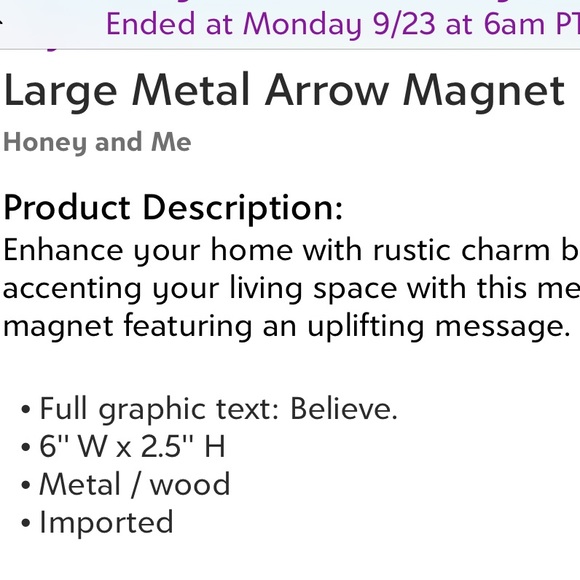 Honey and Me- 'Believe' arrow magnet-silver tin rustic metal vintage style decor - Picture 5 of 5